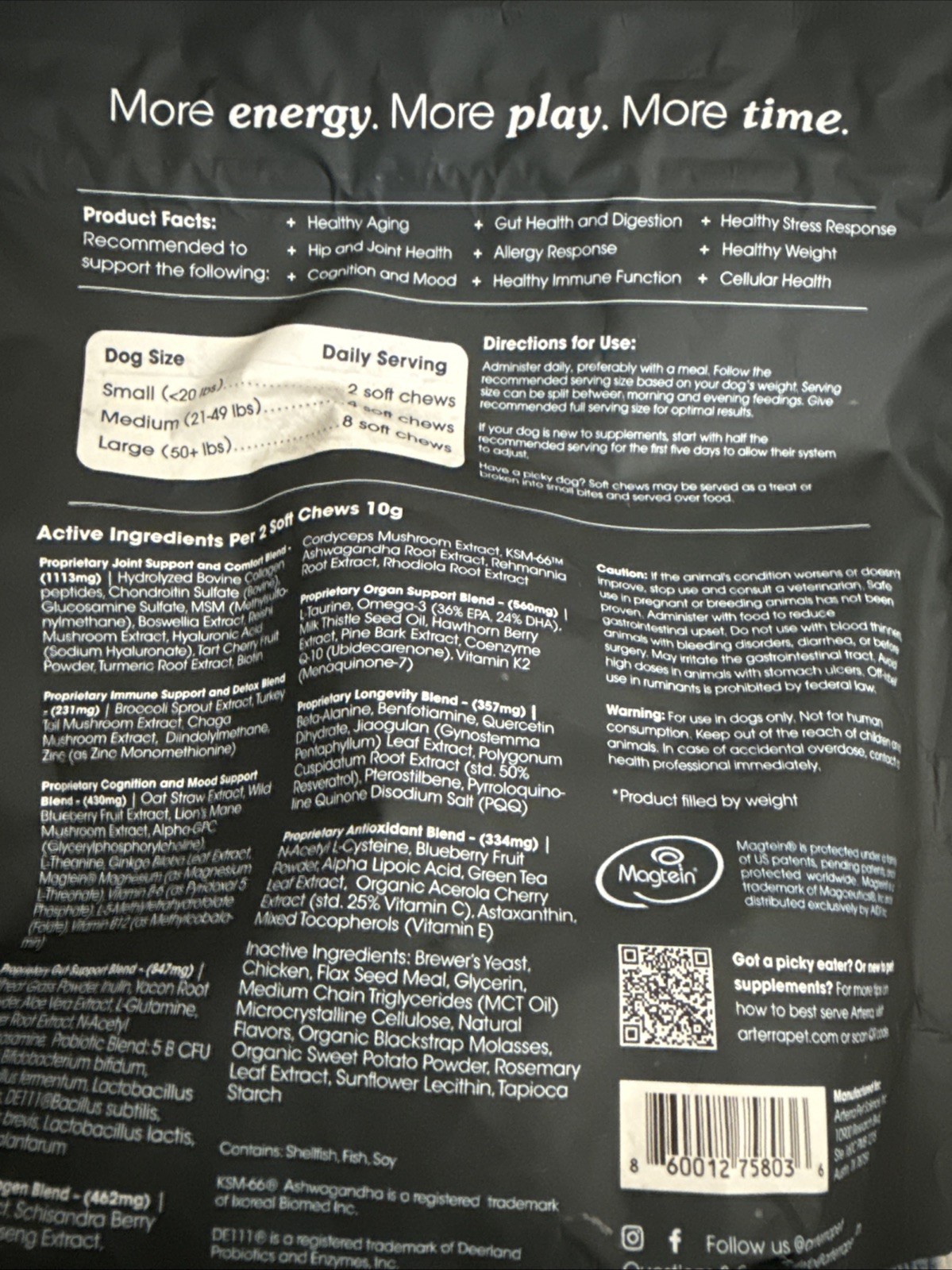 Arterra The Daily Dog Supplement. Senior Formula. 30 Servings Longevity Support