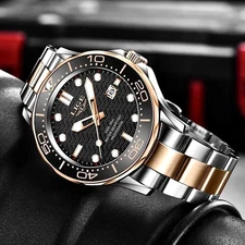 44MM LIGE Luxury Quartz Watch Men's Diver Stainless 30M Waterproof Luminous NEW