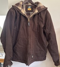 Berne Canvas Work Jacket Men's Brown Flannel Quilt Lined Hooded Winter Sz Large