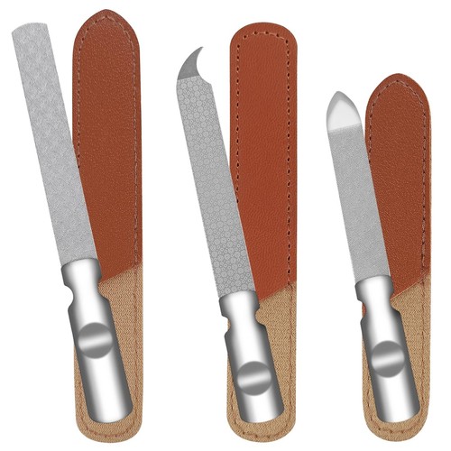 Stainless Steel Nail File (3 Pack) for Natural Nails, Metal Nail Files with S...