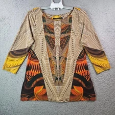 Ivanka Trump Tunic Top Blouse Women Large Fitted Geometric Brown Tone