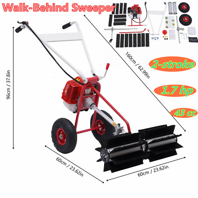 GAS POWER HAND HELD SWEEPER BROOM CLEANING DRIVEWAY TURF GRASS WALK BEHIND 43CC