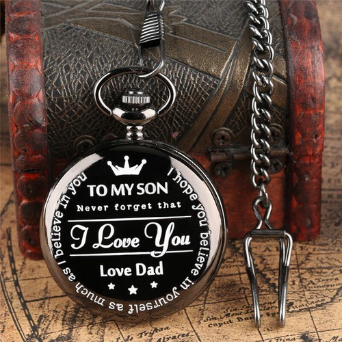 To My Son I Love You Forever Men Quartz Pocket Watch Pendant Chain Best Gift - Picture 9 of 15