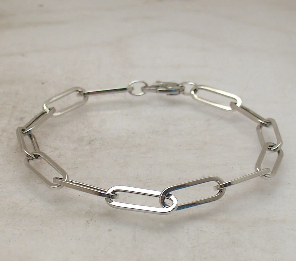 Paper Clip Paperclip Link Chain Bracelet Lobster Lock Clasp Real 14K White Gold - Image 4 of 4
