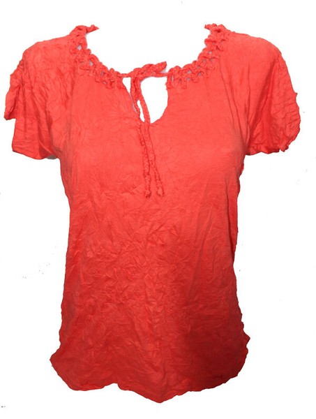 Damen T-SHIRT Shirt Flamingo Rot Crinkle Effect Tom Tailor Gr. M 38 Neu-image