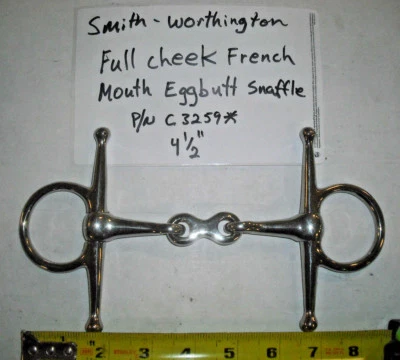 SMITH-WORTHINGTON Stainless Steel Horse Bit,French Mouth Snaffle 4-1/2" with 5" Cheek P/N C3259