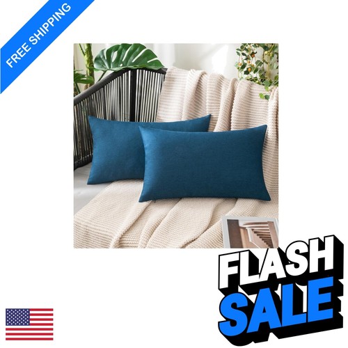 Set of 2 Waterproof Faux Linen Pillow Covers for Indoor and Outdoor Use – 12x20