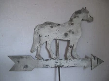 Antique Folk Art Painted Sheet Metal Horse Standing on an Arrow Weathervane