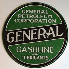 Plaque métal USA GENERAL GASOLINE - ronde 30 cm