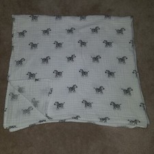 Amazing Baby Zebra Muslin Swaddle Blanket 100 Cotton White Gray 40x44