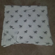 Amazing Baby Zebra Muslin Swaddle Blanket 100% Cotton White Gray 40x44