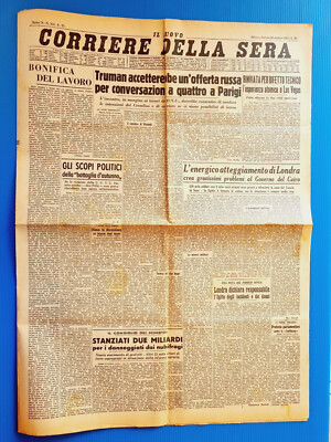 CORRIERE DELLA SERA 20 OCTOBER 1951 TRUMAN-MARINA MERCANTILE-LAS VEGAS