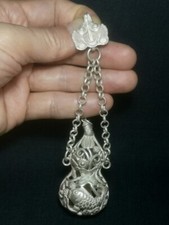 5.5 Inch Chinese Tibet Silver Hand-made Fish Lotus Gourd sachet Netsuke Pendant