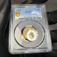 PR66 1959 5C Jefferson Proof Nickel PCGS Trueview- Pretty Rainbow Toned