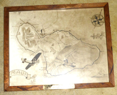VINTAGE ILLUSTRATED CARTOON MAP  MAUI MEMORABILIA BY F S WADSWORTH WAILUKU c1930