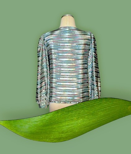 TAURUS II 2 Pc Satin PARTY Blouse Top Green STRIPED Pink FLECKED Women's 8 VTG - Picture 3 of 12