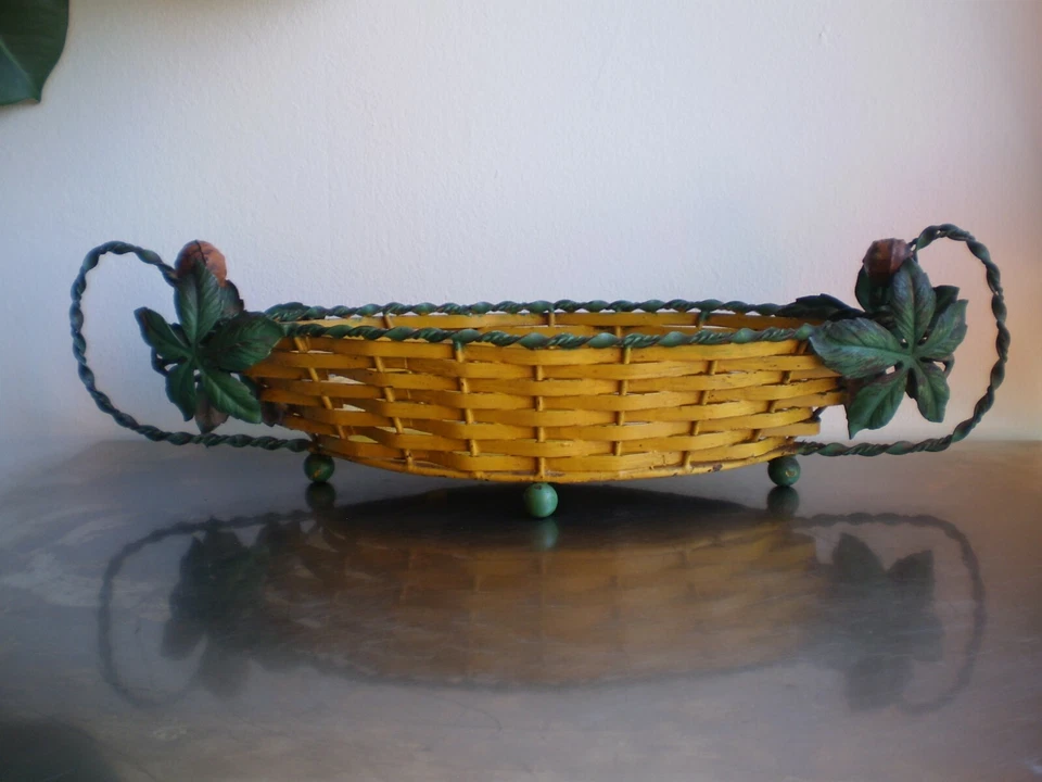COUPE A FRUIT CORBEILLE DE TABLE ART DECO FER FORGE DECOR MARRONIER ANCIEN 1930 - Photo 2/4