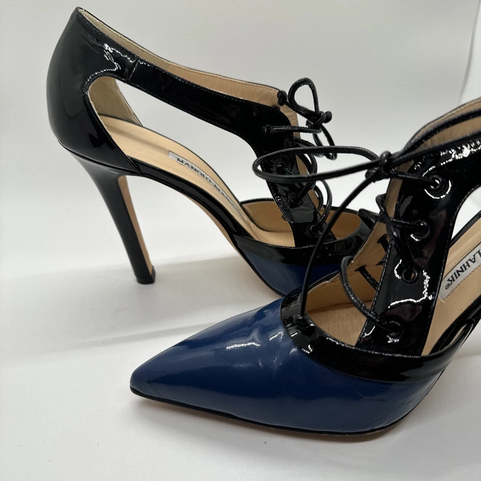 Manolo Blahnik Patent Leather Colorblock Pattern D'Orsay Pumps Size 38 - Image 4 of 4