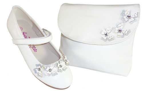 Ragazze Bambini Bianco Scarpe Ballerine Borsa Damigella Comunione | eBay