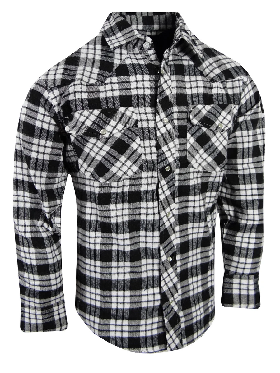 Damipow Men's Premium Flannel Shirt - Long Sleeve Plaid Button Down, Black, Medium