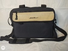 NICE EDDIE BAUER NAVY BLUE TAN DIAPER BAG BABY CHANGING PAD MULTIPOCKETS USED