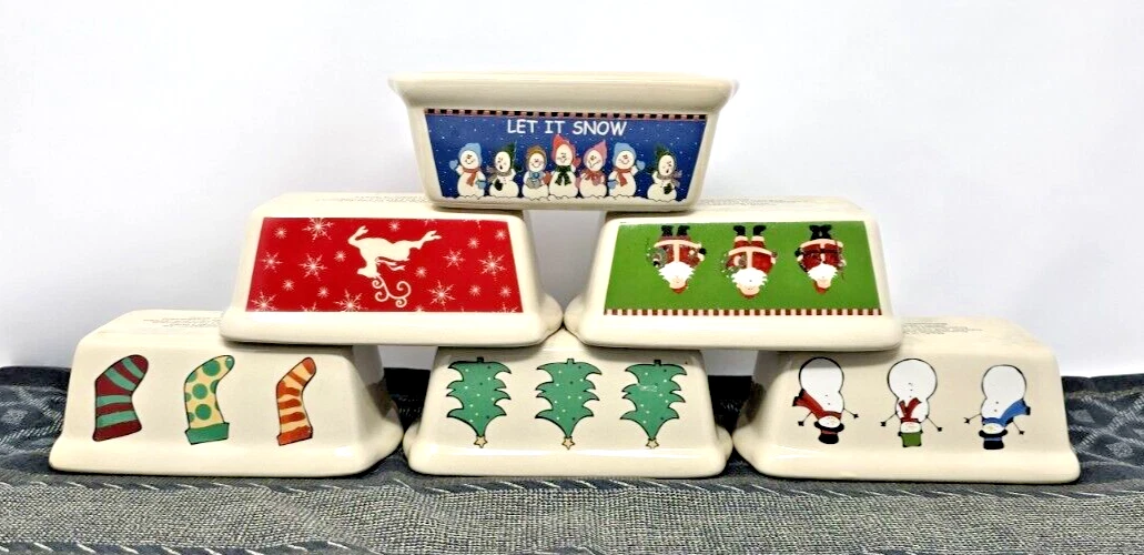 RARE "Set of 6" LTD Commodities Colorful Holiday Ceramic Bread/Baking Dishes EUC