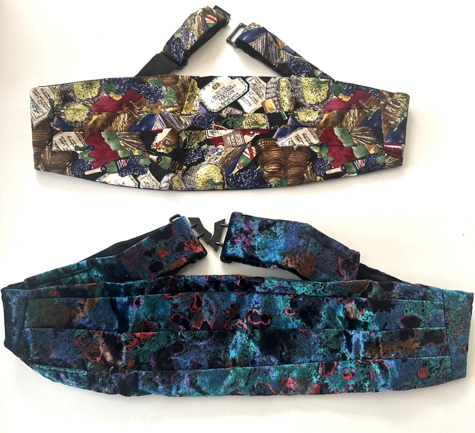 Vintage Cummerbund Nicole Miller motivo de vino de seda Frederick Theak terciopelo floral Foto 2 de 4