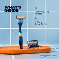 Men's 6-Blade Razor Starter Set with 1 Handle and 2 Cartridges Fast Delivery