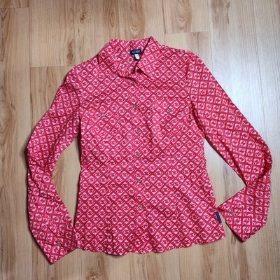 Armani Jeans Women's Button Up Shirt Red White Sz 4 All Over Print