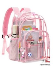Double Layer Large Clear Backpack, 17 inch Transparent TPU Clear Bookbag, Pink