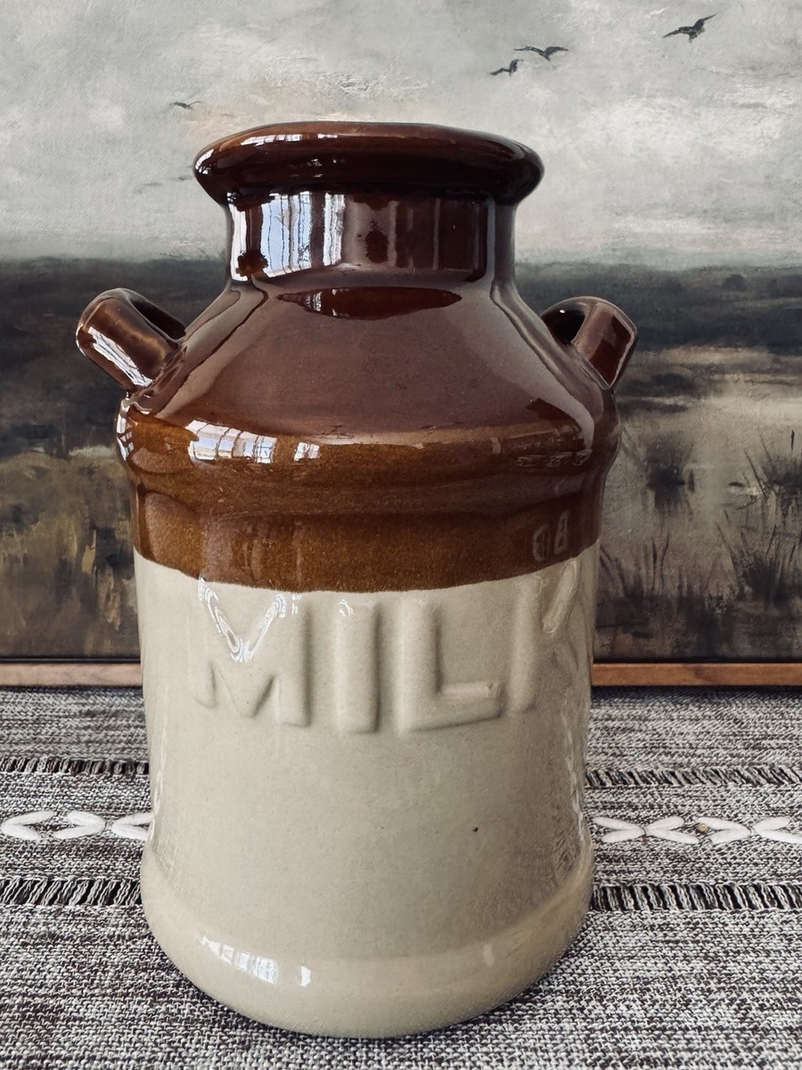 Vintage Stoneware MILK Crock Double Handle Jug c.1925–1935