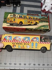 TOYMASTER SCHOOL BUS TIN FRICTION TOY YELLOW JAPAN - COMPLETE In Original Box