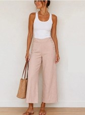 Anthropologie Cartonnier Linen Blend Wide Leg Pants Women's 4 Pink Side-Buttons