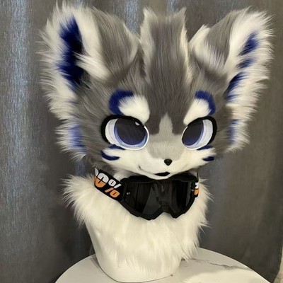 Fursuit Long haired Dog Fox Mascot Party Halloween Fur Cosplay(head)