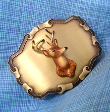 Deer Buck Stag Belt Buckle Western Sportsman Hunter Vtg 70s 80s Raintree .GMP314