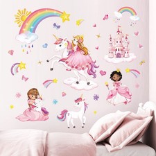 Princess Unicorn Wall Stickers Castle Rainbow Peel and Stick Wall Art Decals ...