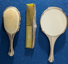Set toilette Art Déco anni 30 specchio spazzola pettine metallo argentato