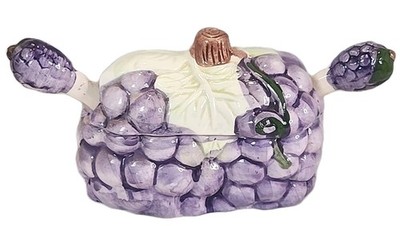 Vintage Grape Design two compartment Jelly/Jam Sugar/Creamer Dish & spoons (RV)