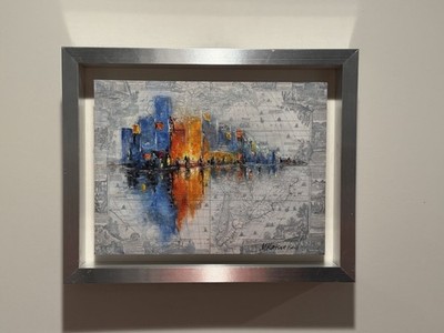 Urban Reflection-abstract Cityscape Oils In Aluminum Map Image, Framed 11 x14 