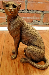 Gold Resin Leopard Figurine Champagne Finish 6” Modern Animal Decor Sculpture