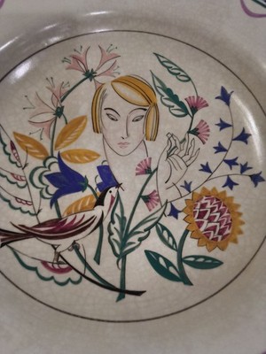 POOLE POTTERY ''SUGAR FOR THE BIRDS'' BY OLIVE GRACE BOURNE ART DECO STYLIZED BOWL
