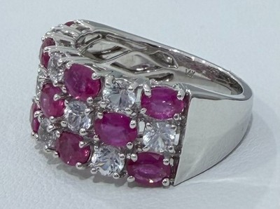 Effy 3.42 CTW White Sapphire and Ruby Ring - 14K White Gold