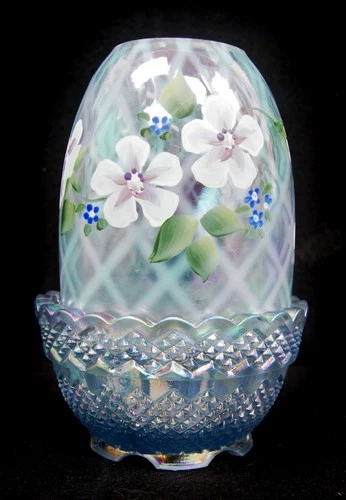 FENTON Art Glass Opalescent Diamond Optic Fairy Lamp Hand Painted 4.75"