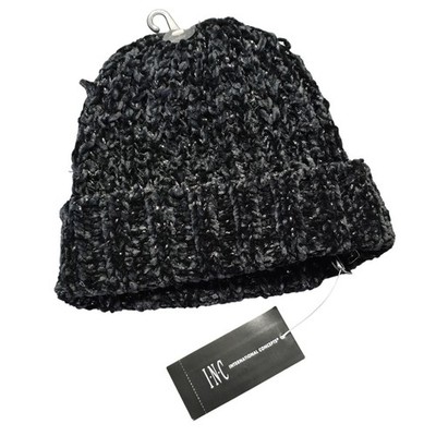 INC Black Silver Super Soft Knit Winter Hat NEW $24 Women ONE SIZE Folded Beanie