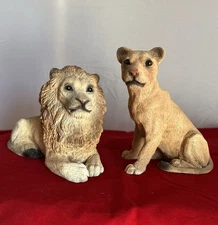 Vintage Stone Critters Lion and Lioness Figurine Made in USA 1980s 4.5" L 3.5" H