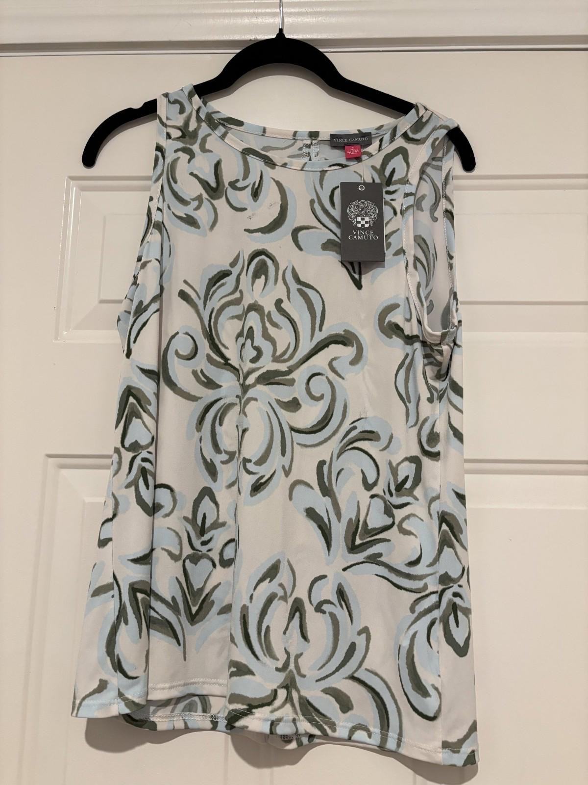 Womens small Vince Camuto stretcy white and green tank #349 new with tags
