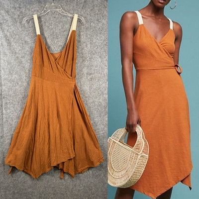 Akemi Kin Rosaria Wrap Dress Womens 14 Anthropologie Boho Crochet Hankie Hem