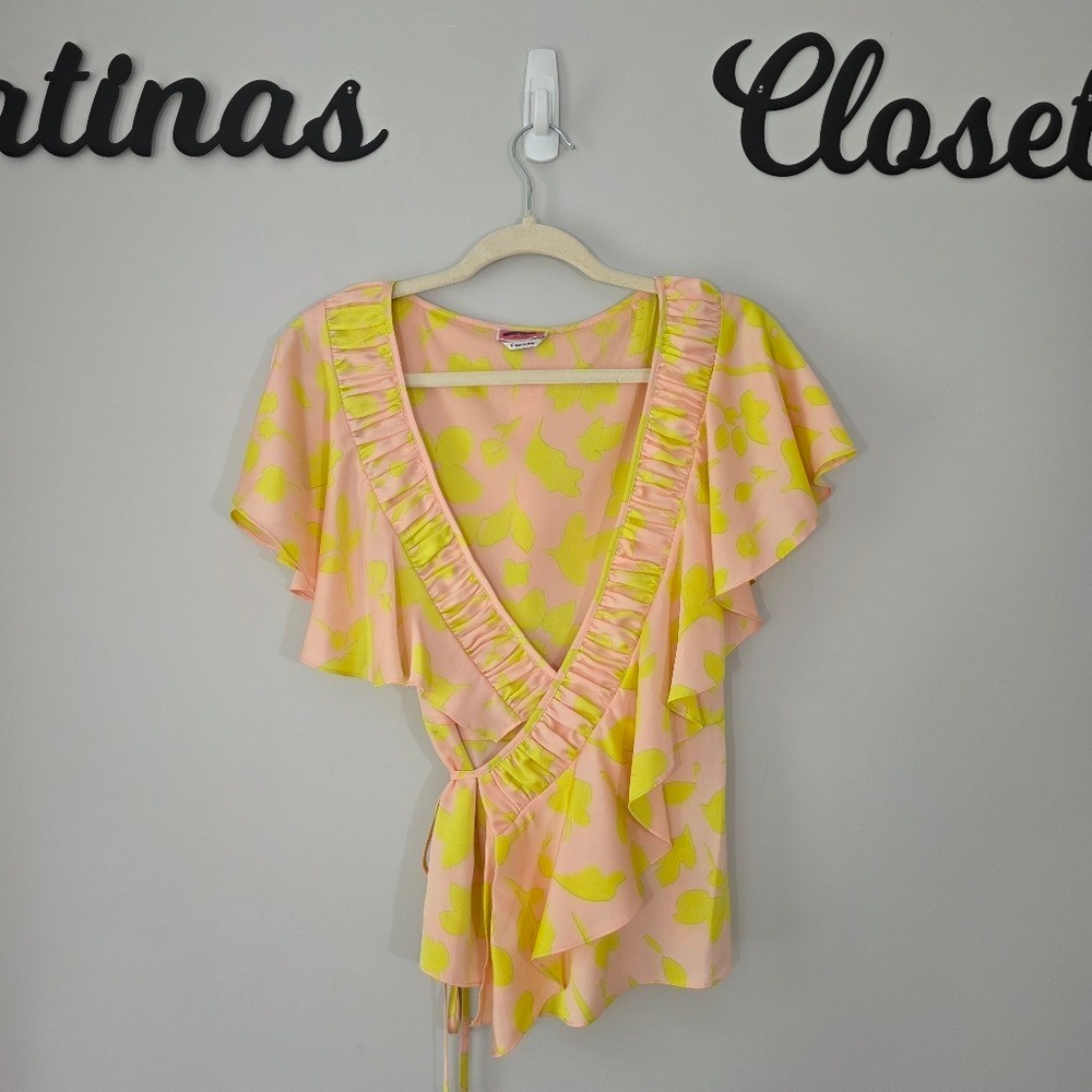 Kate Spade Ruffle Splash Pattern Wrap Blouse Size… - image 3