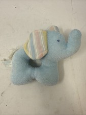 Vtg Bantam Elephant Rattle Plush Blue Terrycloth Pastel Soft Baby Toy
