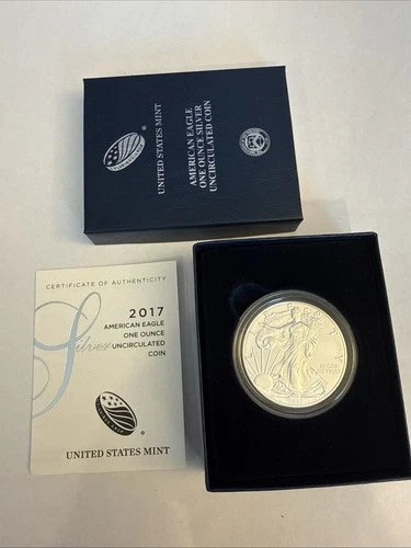2017-W American Eagle Silver uncirculated Dollar in original Mint box with COA